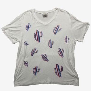 Rod's Large Women's 4th of July Cactus Tee Striped Patriotic Americana Coastal